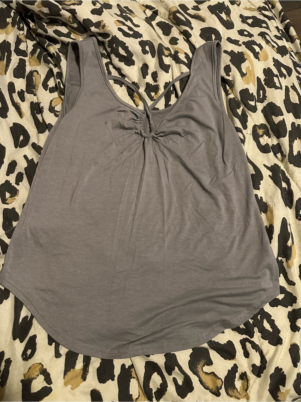 Women’s Gray Scoop Neck Tank with Twist Back Detail